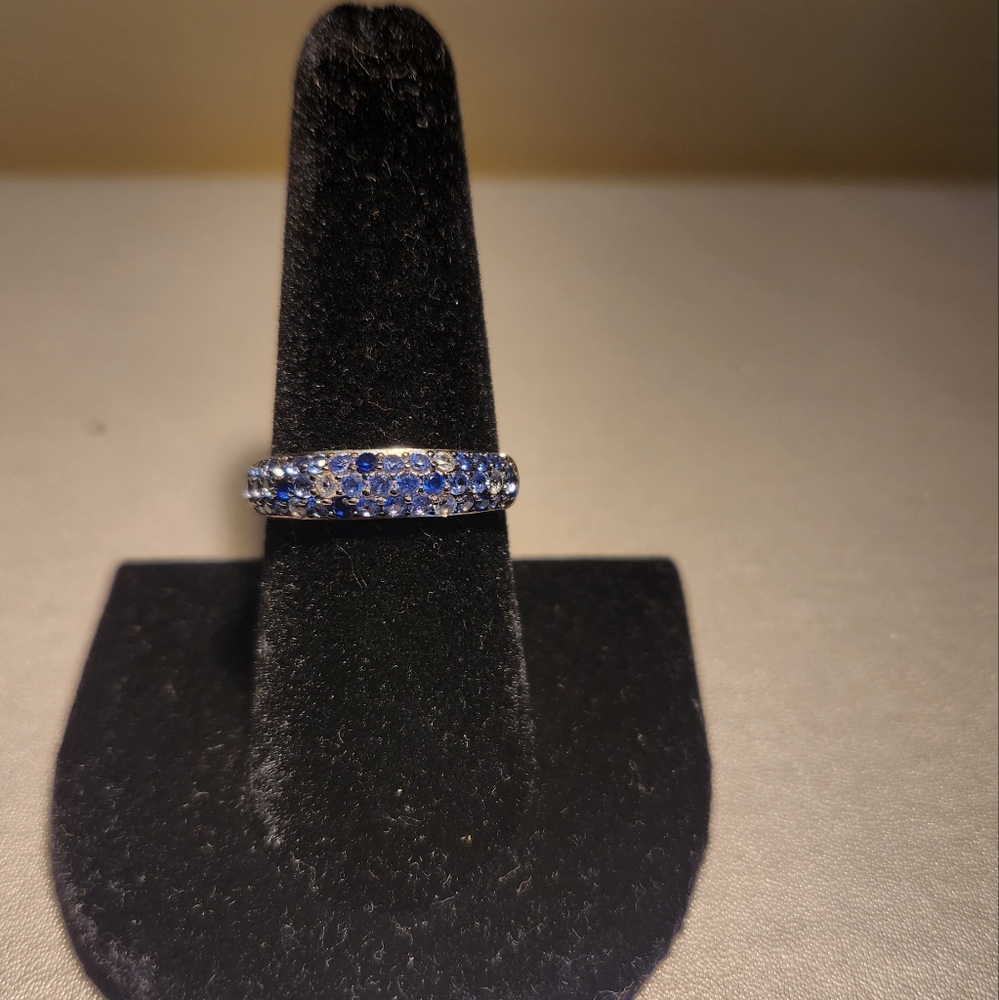 Suzy Levian Sterling Silver Sapphire & Diamond Accent Pave Band Ring - Picture 7 of 16